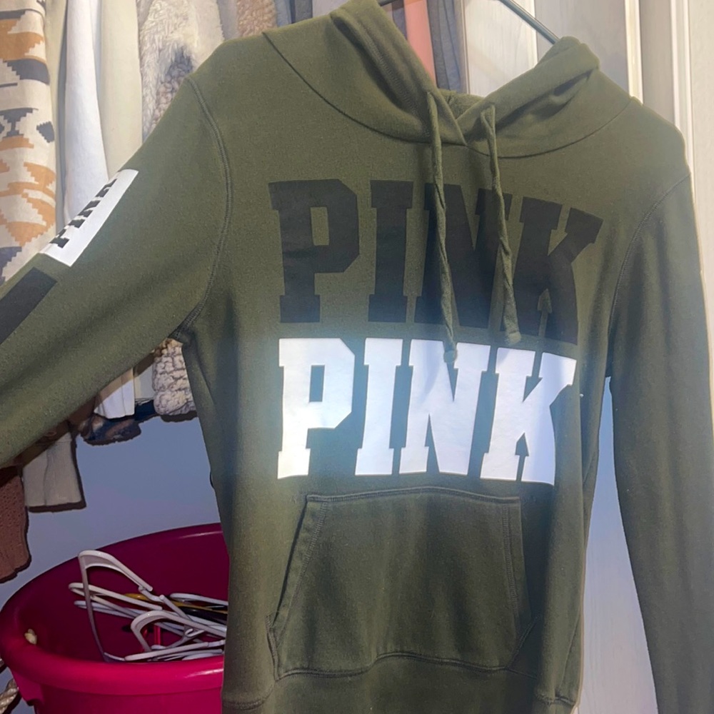 Army green Victoria secret pink hoodie